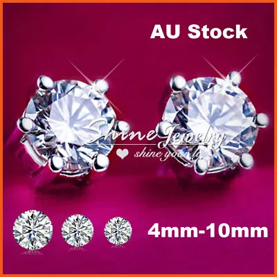 18k White Gold Gf Silver Ct Simulated Diamond Men Women Kids Round Stud Earrings • £5.57