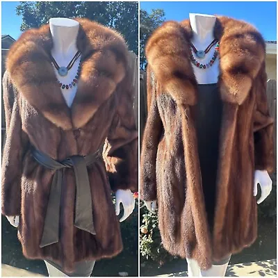 Luxury Brown Mink Fur Women’s Jacket W/ Barguzin Sable Sobol Collar • £561.40