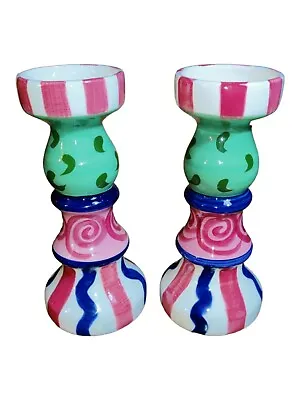 ✨ 2 VICKI CARROLL Candlestick Candle Holders Signed  10  Art Pottery • $56