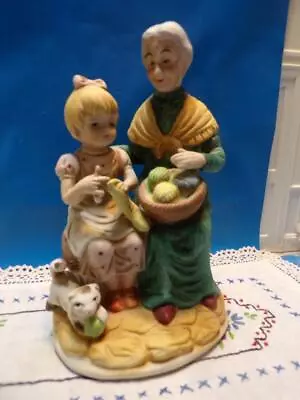 Vintage Ucagco GIRL & GRANDMA KNITTING  Ceramic Figurine • $5.99