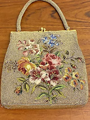 Vintage Metal Beaded Embroidered Floral Pattern Evening Bag Made In Hong Kong • $58.99