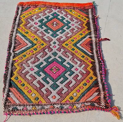 Authentic Hand Knotted Vintage Morocco Kilim Kilim Wool Area Rug 1.7 X 1.1 Ft • $24.99