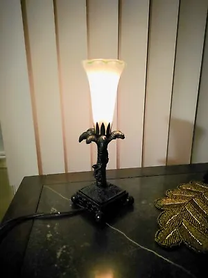 Vtg Lily Trumpet Flower Glass Lamp Light Palm Tree Monkeys Hawaii Works Tested  • $42.47