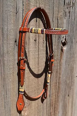 Jose Ortiz Medium Oil Browband Headstall W/Natural & Black Rawhide Braiding • $128