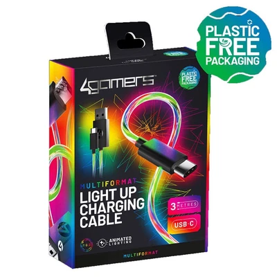 $15 • Buy 4Gamers - Light Up Superfast LED 3m USB-C Play & Charge Cable - PlayStation 5 - 