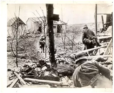 WWII Uniform Soldiers In Bombed Village Military Press AP Photograph 8x10  C1942 • $21.99