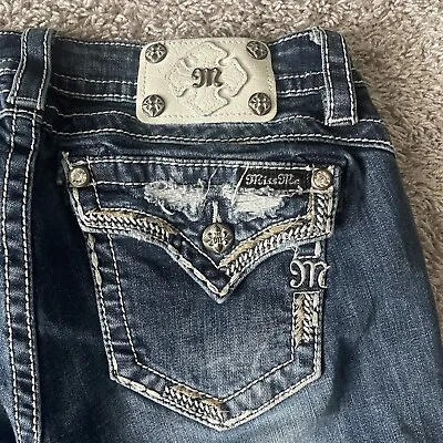 Miss Me Jeans Womens 29 (actual 30x24) Standard Crop Embellished  Blue Denim • $14