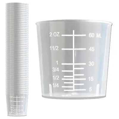 50 Pack RE-GEN 60ml Clear Plastic Liquid Medicine Measuring Cup Pot Beakers • £14.39