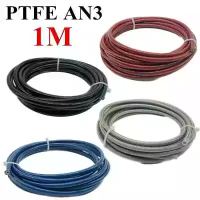 3FT AN3 1/8  Motorcycle Stainless Steel Braided PTFE Fuel Hose Oil Brake Line 1M • $10.45