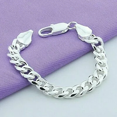 10mm Mens 925 Sterling Silver Curb Link Chain Bracelet Thick Chunky 20cm • £7.49