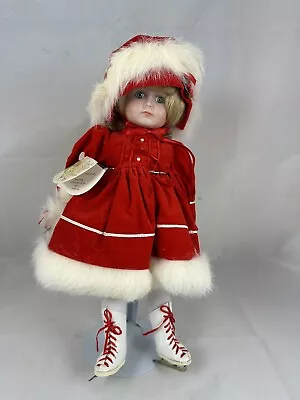 Vtg Victoria Ashlea Tasha Music Box Doll Skaters Waltz Christmas Porcelain 13.5  • $32