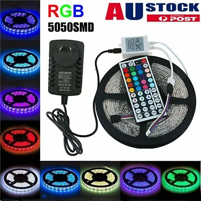 5M RGB 5050 SMD LED Strip Lights Full Kit+44 Key Remote Controller+12V AU Power • $18.93