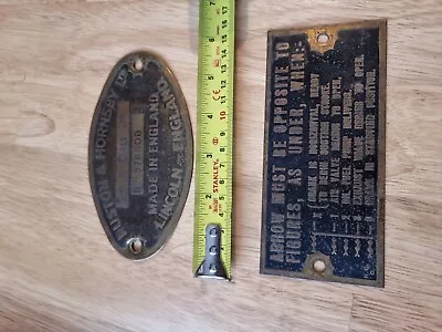 £125 • Buy RUSTON AND HORNSBY LTD ENGINE PLATE SIZE 6 CLASS HR No 376808 Steam Engine Badge