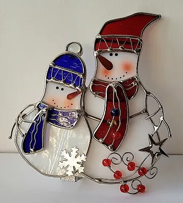 $11 • Buy Stained Glass Snowmen Tea Light Votive Candle Clip On Or Cover Christmas Holiday