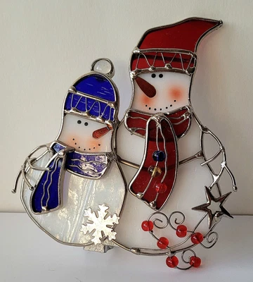 $11 • Buy Stained Glass Snowmen Tea Light Votive Candle Clip On Or Cover Christmas Holiday