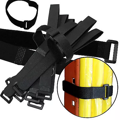 Durable 10 Hook And Loop Reusable Cable Tie Down Straps Kit 20 Inch X 3/4  Black • $6.95