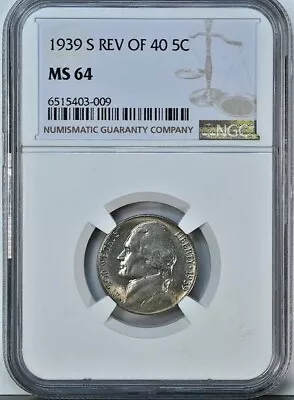 1939 S Jefferson Nickel Reverse Of 1940 NGC Graded Coin MS64 San Francisco 94006 • $59