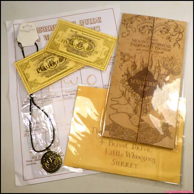 HARRY POTTER Bundle MARAUDERS MAP Hogwarts TICKET Platform 9 3/4 NECKLACE Letter • £10