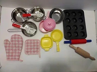 $20 • Buy 16 Pc Toy Pretend Pots Pans Cooking Utensils Cup Cake Tin And More