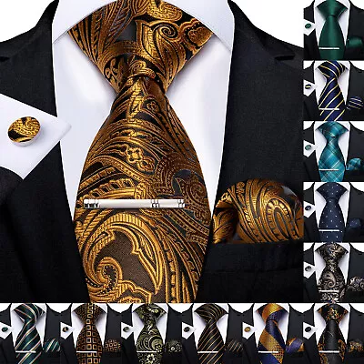 Mens Silk Ties Blue Red Black Gold Solid Paisley Striped Tie Necktie Set Wedding • $11.99