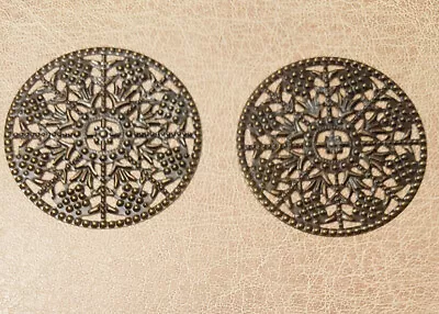 2x 5cm Ø ANTIQUE BRASS FILIGREE CIRCLE EMBELLISHMENTS Flat Metal Disc MEDIEVAL • £2.99