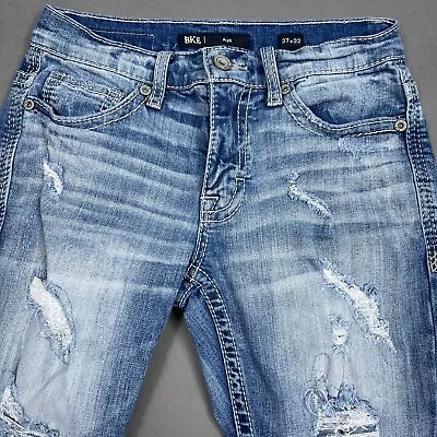 BKE Jeans Mens 27x32 Blue Alec Buckle Thrashed Distressed Stretch Denim Pants • $39.95