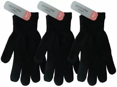 123 Pairs Mens Ladies Womens Black Magic Warm Stretch Winter Thermal Gloves UK • £2.59