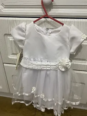 New Couche Tot Designer Beautiful White Dress Age 1-2 Wedding Christening Party • £18.99