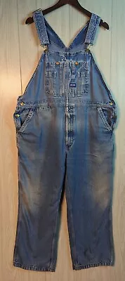 Big Smith Bib Overalls Size 44x30 Blue Denim Mens Work Jeans Distressed READ* • $49.95