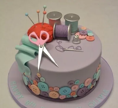 Sewing Machine Kit  Edible Birthday Cake Topper Thread Scissors Buttons • £39.99