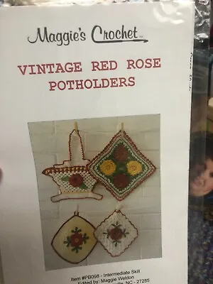 VINTAGE RED ROSE POTHOLDERS Crochet Pattern By Maggie's Crochet • $2.29