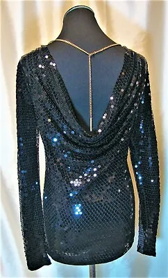 NWOT Michael Kors XS Black Sequin Back Drape Gold Chain Pendant Knit Blouse • $43