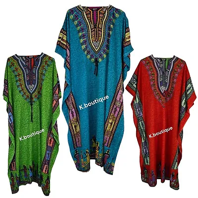 New Womens Long Maxi Kaftan Dress Summer Dashiki African Beach Cover • £7.99