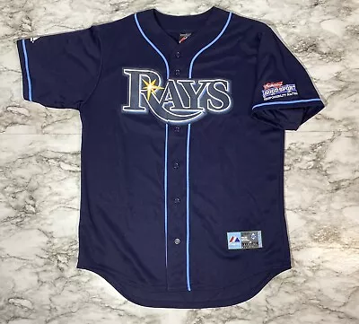 Majestic Tampa Bay Rays Jersey Mens Medium Blue Button Up Blank No # • $34.99