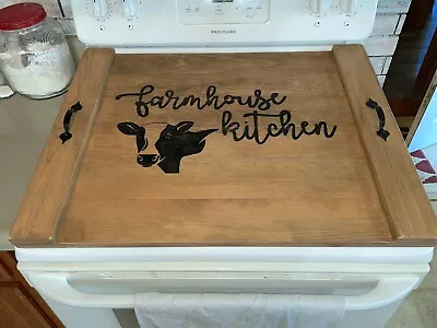 Farmhouse Kitchen Cow Stained Wood Stove Cover Noodle Board Tray • $52.99