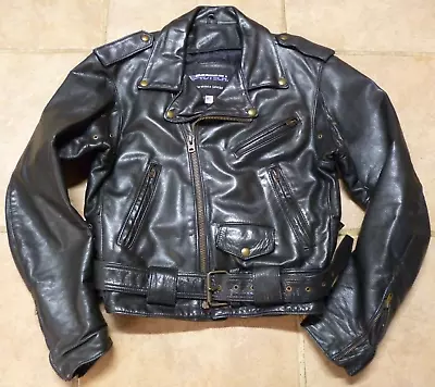 Vtg Protech USA Black Leather Motorcycle Jacket Men's Medium Vented Excellent • $129