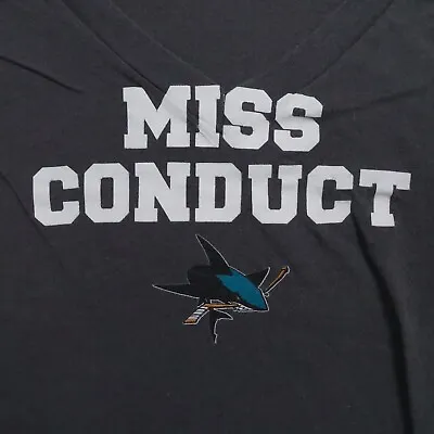 San Jose Sharks Miss Conduct Rinky Women T-Shirt L Gray Slim V-Neck Solid Cotton • $17.72