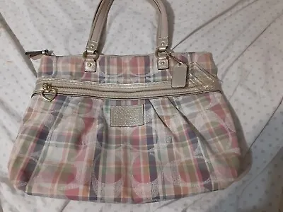 Coach Poppy Daisy Madras Purse Large Shoulder Tote Bag F21956 Plaid • $49.99