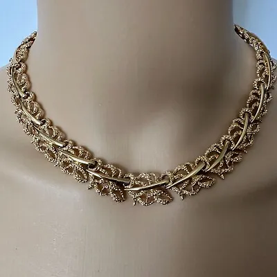 Vintage MONET Filigree Swirl Collar Statement Choker Necklace Gold Tone Signed • $34