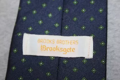 VINTAGE BROOKS BROTHERS Printed In England BROOKSGATE Skinny Blue Green Tie Silk • $9.99