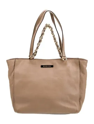 MICHAEL KORS Harper East West Tote Bag Pebbled Beige Leather Chain Woven • $79.99