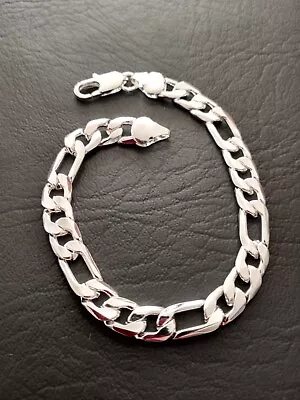 Super Nice 925 Silver Plated Figaro Chain Bracelet 8mm Approx. 8   Long • $6.74