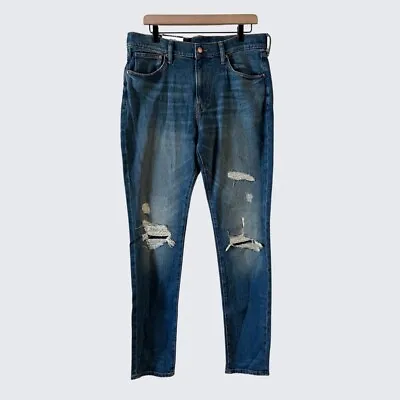 New H&M Men's Blue Skinny Fit Stretch Denim Jeans Size 34 X 34 Distressed • $10