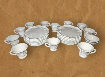 INDIANA COLONY Milk Glass White HARVEST GRAPE Snack Luncheon Cup Plate 24 Pc Set • $89.99