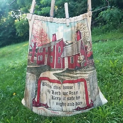 Vintage Handmade Clothespin Bag & Clothespins BLESS THIS HOUSE Linen Calendar  • $13
