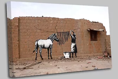 Banksy Zebra Stripes Washing Line Canvas Wall Art Picture Print Ready To Hang • £29.98