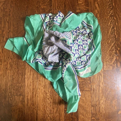 $26 • Buy GIVENCHY INSENSE MULTI COLOR PRINT SILK SCARF 22”x 22” MADE IN FRANCE Boat Theme