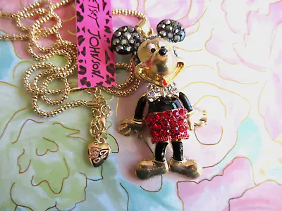 Betsey Johnson Crystal Enamel Mickey Mouse Gold Pendant Chain Necklace  NWT • $22.03