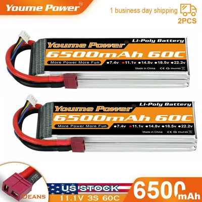 2pcs 11.1V 3S 6500mAh LiPo Battery 60C Deans For RC Helicopter Quad Car Boat FPV • $49.99