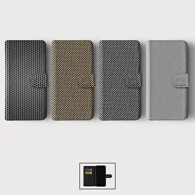 Case For Iphone 15 14 13 12 11 Se Pro Max Wallet Flip Phone Cover Carbon Pattern • £8.99